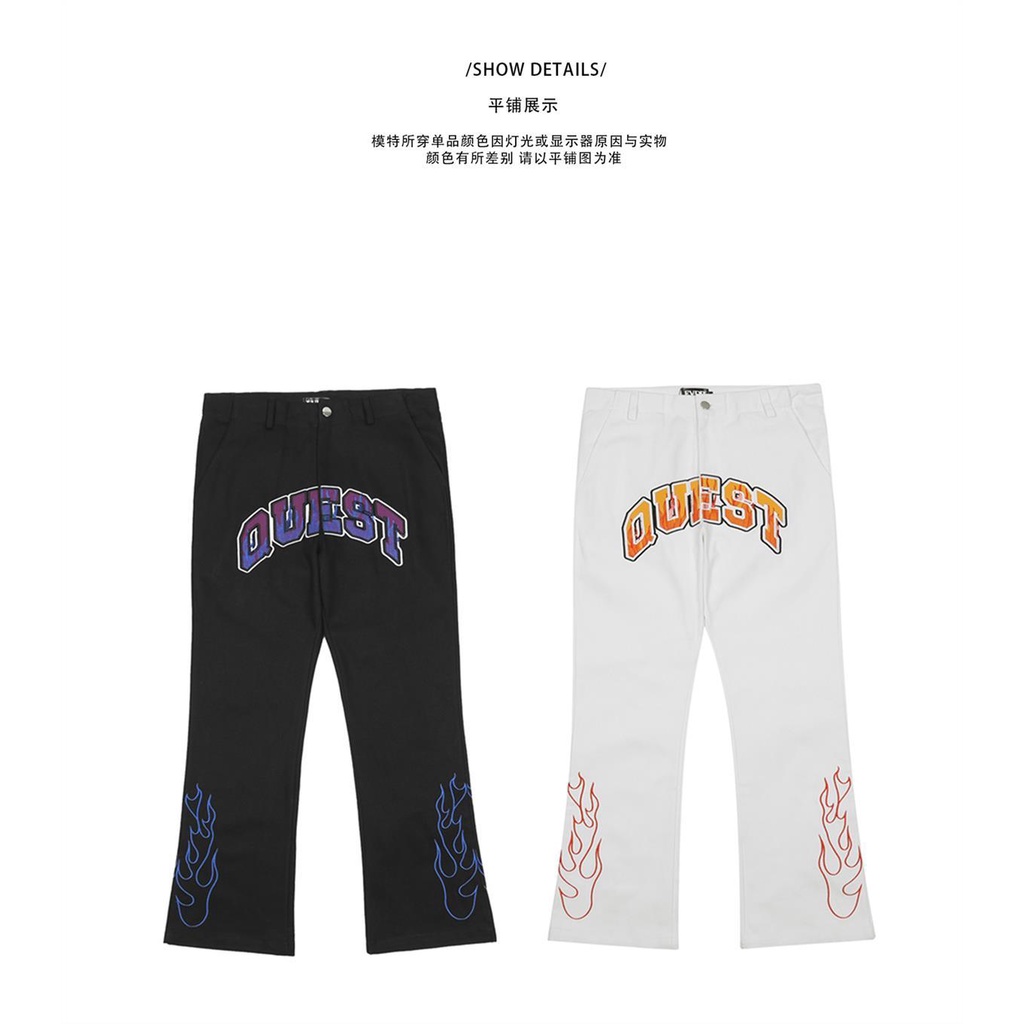 Quần jeans dài thêu ngọn lửa phong cách hip hop cho nam