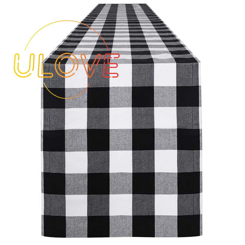Khăn Trải Bàn Vải Cotton Kẻ Sọc Caro Trắng Đen Hợp Thời Trang