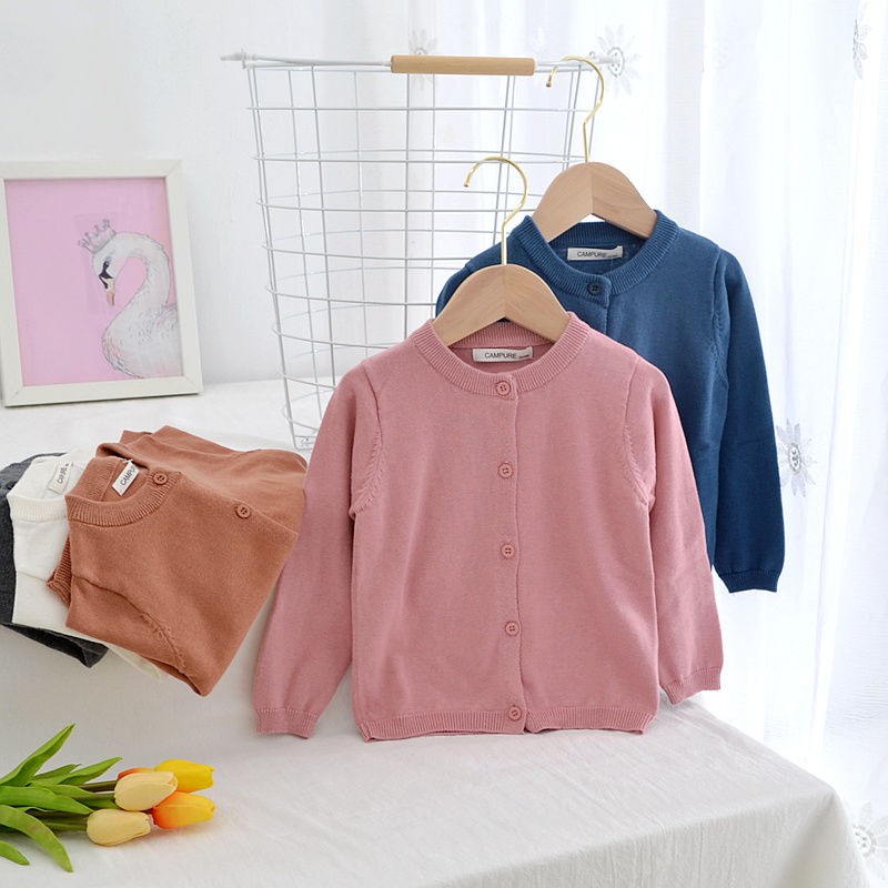 Áo khoác cardigan dệt kim tay dài chất liệu cotton mỏng thời trang xuân thu cho bé gái 9.27