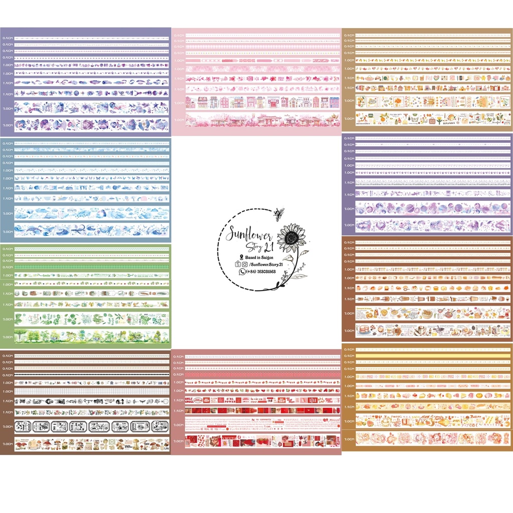 Hộp 100 cuộn washi tape dễ thương dùng trang trí sổ, trang trí bullet journal