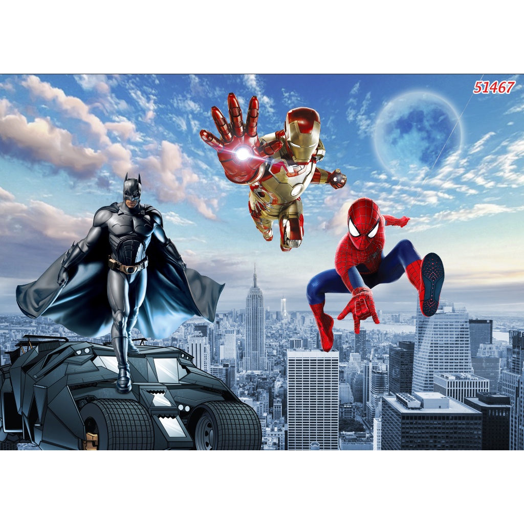 Tranh 3D Dán Tường Nhiều Chủ Đề NGƯỜI NHỆN, NGƯỜI DƠI, NGƯỜI KHỔNG LỒ XANH, NGƯỜI SẮT