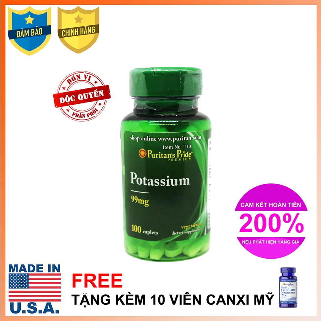 Viên uống Hạn chế hoa mắt, chóng mặt, choáng váng đầu bổ sung Kali Puritan's Pride Potassium Citrate 100 viên