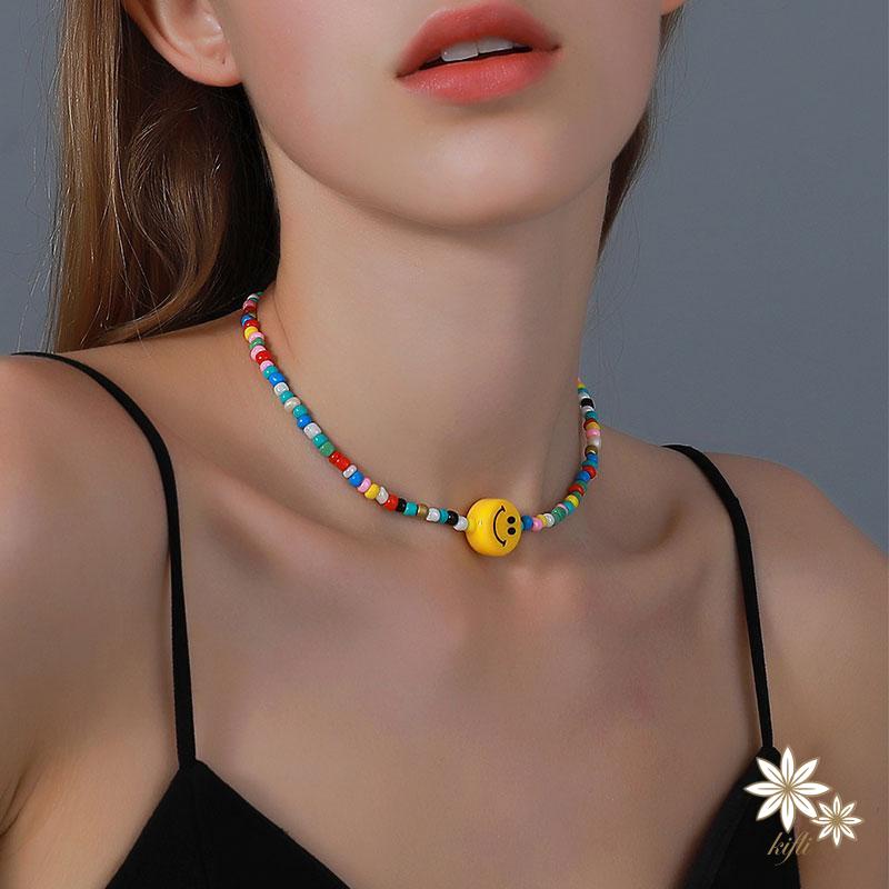 🌸Vòng Cổ Đính Hình Mặt Cười Và Hạt Đủ Màu Năng Động
