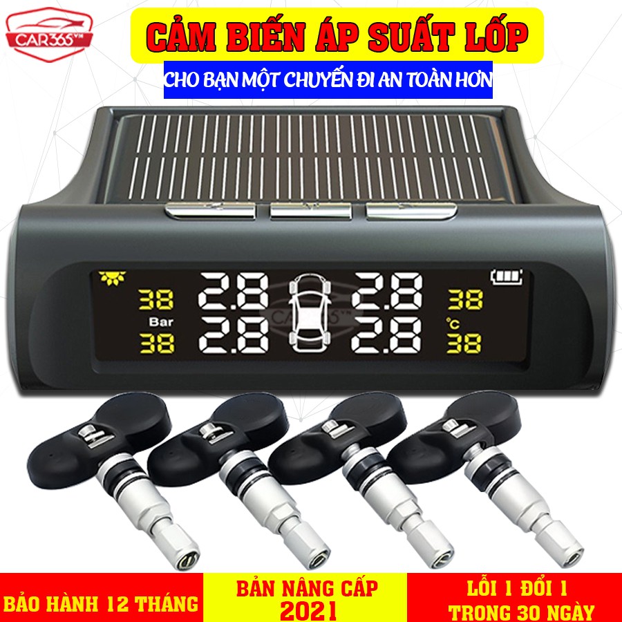 Cảm biến áp suất lốp van trong CAR365VN CHÍNH HÃNG - Màn hình màu sạc năng lượng mặt trời - Van chống nước - Car31