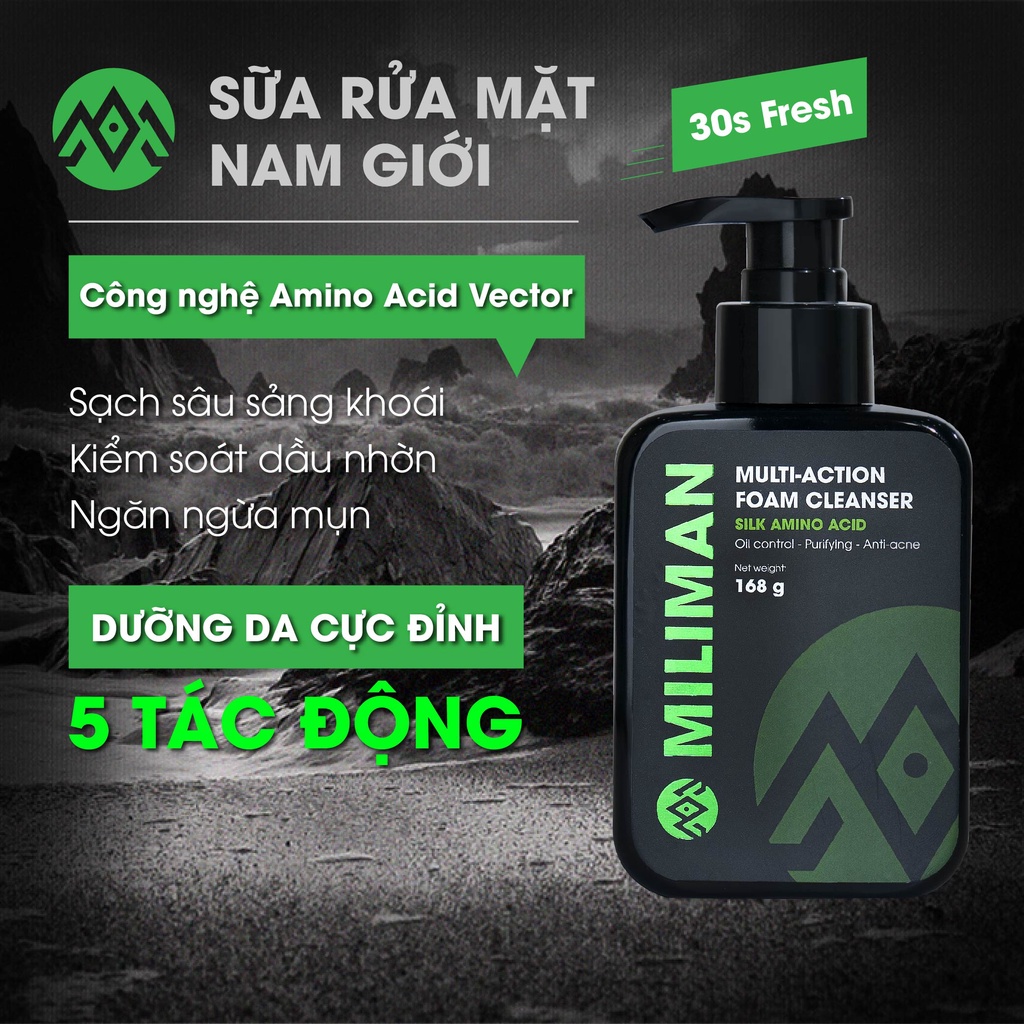Combo Sạch Thơm Sảng Khoái Gồm 1 Sữa Rửa Mặt Nam 168Gr Và 1 Bọt Vệ Sinh Nam 100ML Thương Hiệu MILIMAN