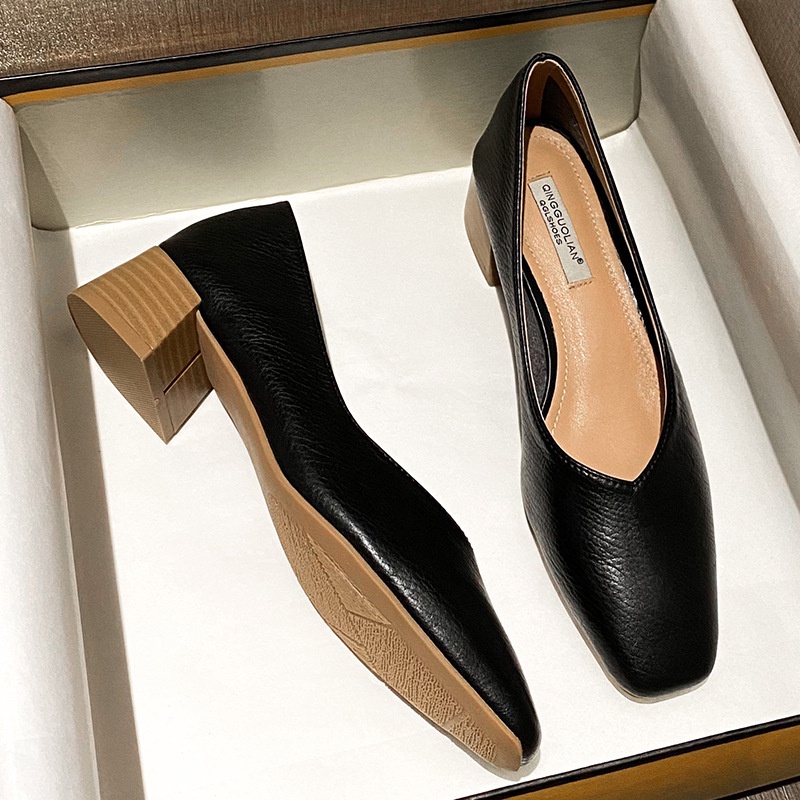 Giày Cao Gót 4cm Mũi Vuông Đế Dày Thời Trang Quyến Rũ Cho Nữ