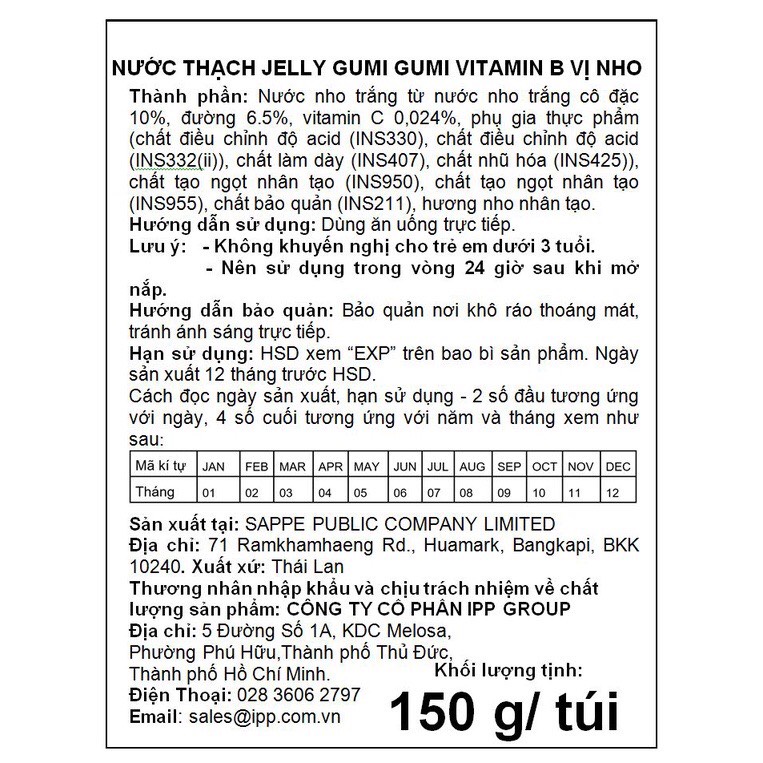 Túi Nước Thạch Vitamin Jelly GUMI GUMI Thái Lan