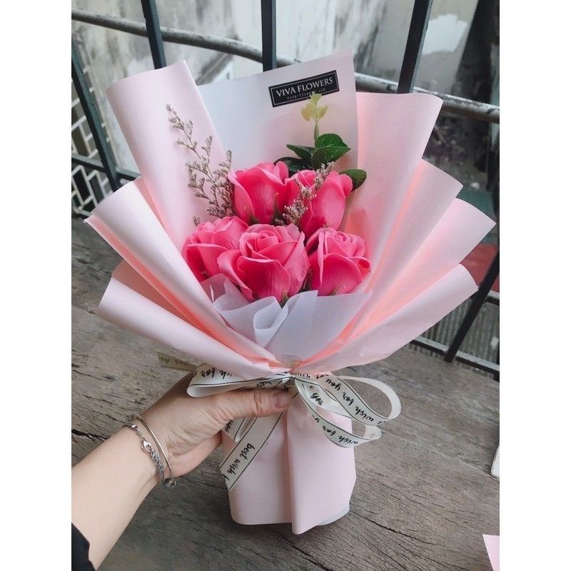 HOẢ TỐC - BÓ HOA HỒNG SÁP 5 BÔNG - quà tặng văn phòng 20/10, 20/11