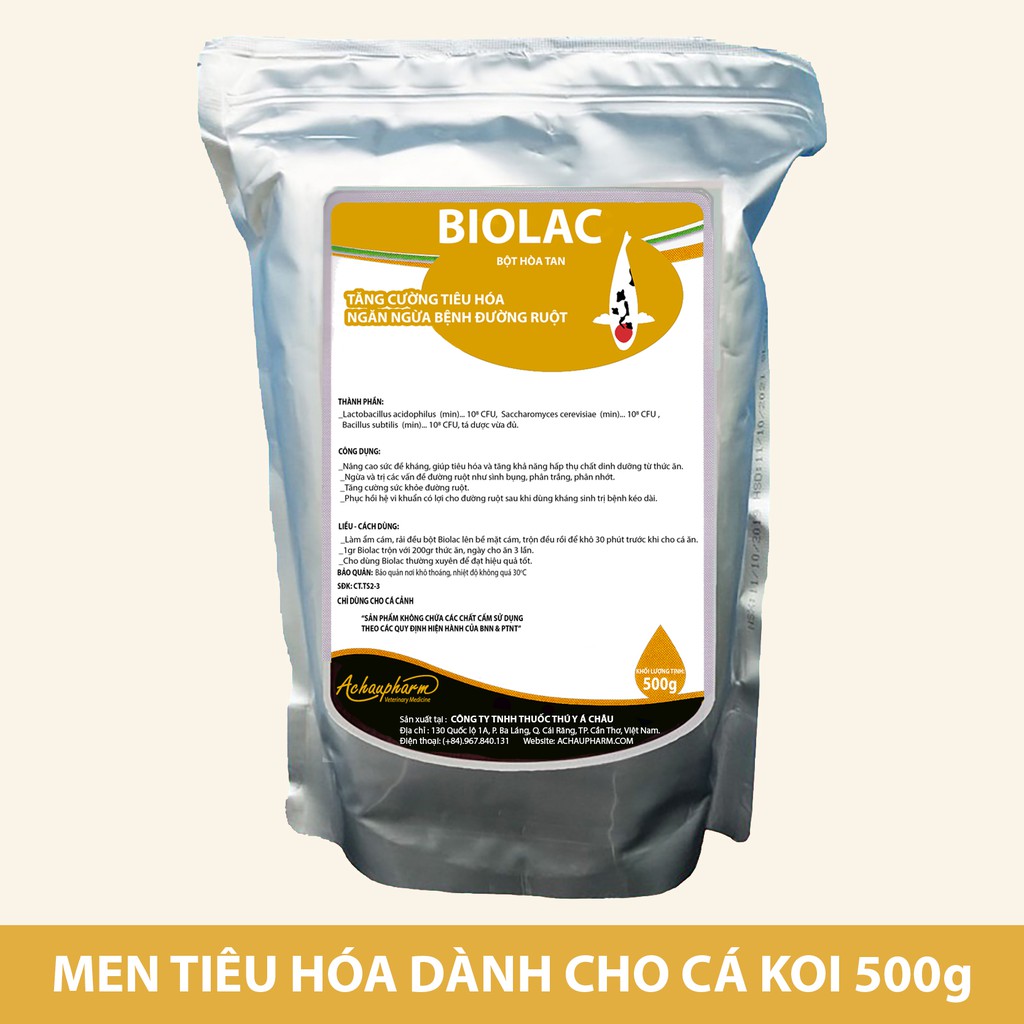 Men tiêu hóa cho cá koi, cá rồng, cá vàng, cá bảy màu - Biolac 500gr Ngăn ngừa bệnh đường ruột, tăng cường tiêu hóa