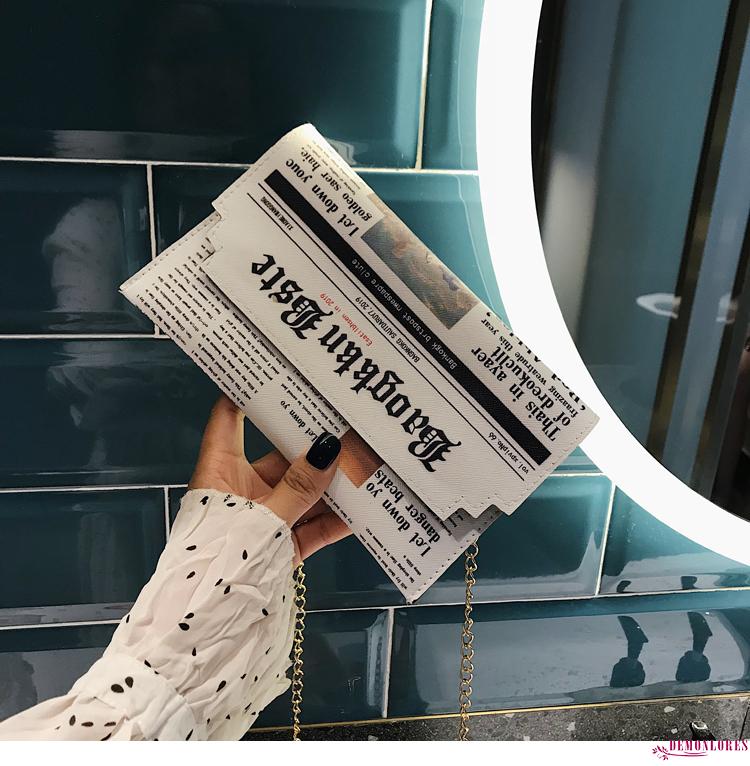 Túi Xách Da In Họa Tiết Tờ Báo Sáng Tạo Cho Nữ