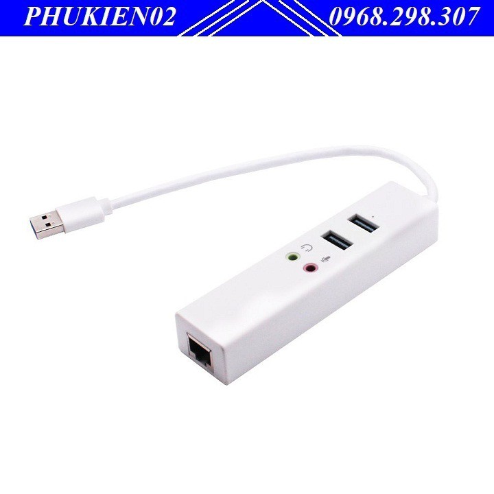 Bộ Hub Đa Năng Chia 2 Cổng USB 2.0 + Card Âm Thanh + Lan RJ45