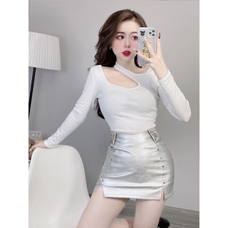 Áo thun nữ dài tay chéo cổ