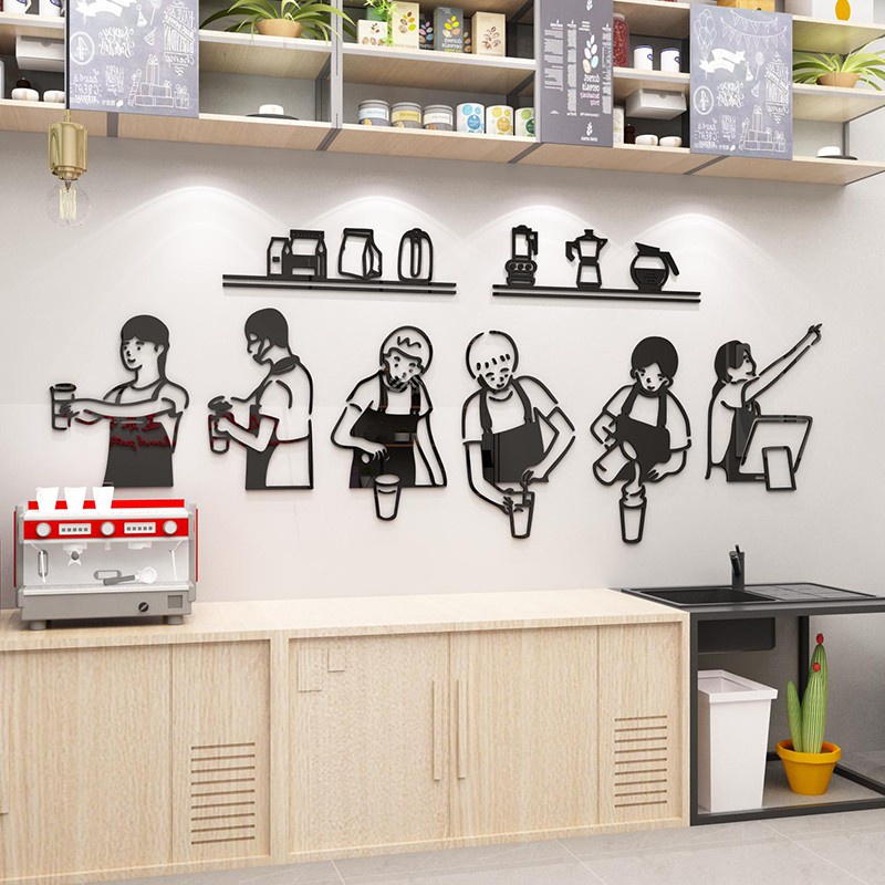 Tranh dán tường mica 3d decor khổ lớn Nhiều size - quầy bartender trang trí quán cafe, trà chanh, tà tưa