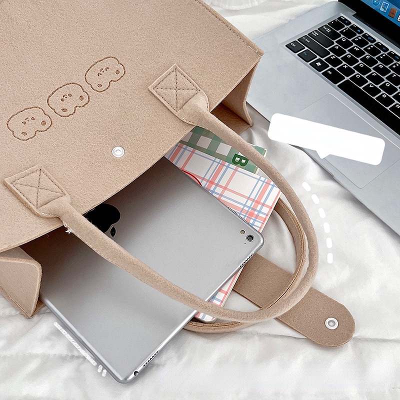 Túi Xách Vải Nỉ Cỡ Lớn Đa Năng In Hình Gấu Dễ Thương