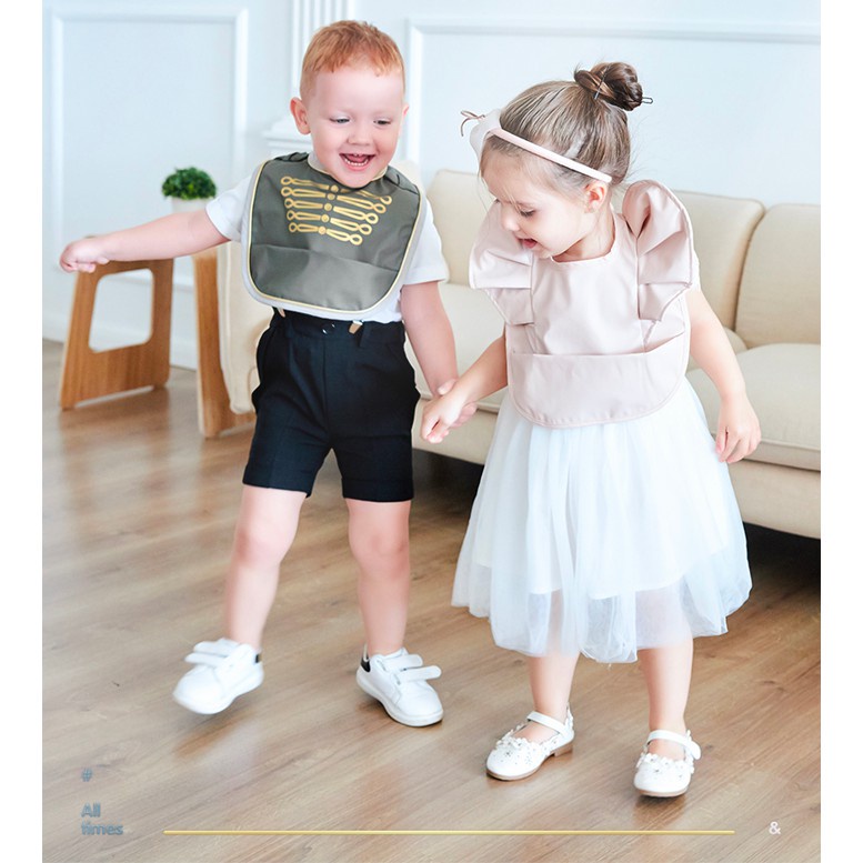 Yếm Ăn Chống Thấm Nước Họa Tiết Gợn Sóng Ba Chiều Màu Đen Dành Cho Trẻ Em 0557