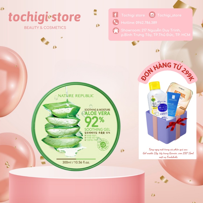 Nature Republic Kem dưỡng da Soothing & Moisture Aloe Vera 92% Soothing Gel (Jar) 300ml