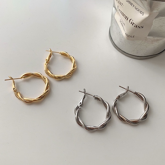 Khuyên tai kim loại hình tròn phong cách hàn quốc thời trang cho nữ