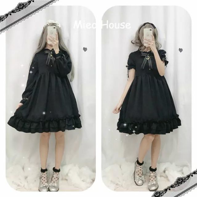 Đầm lolita gothic kèm nơ cổ