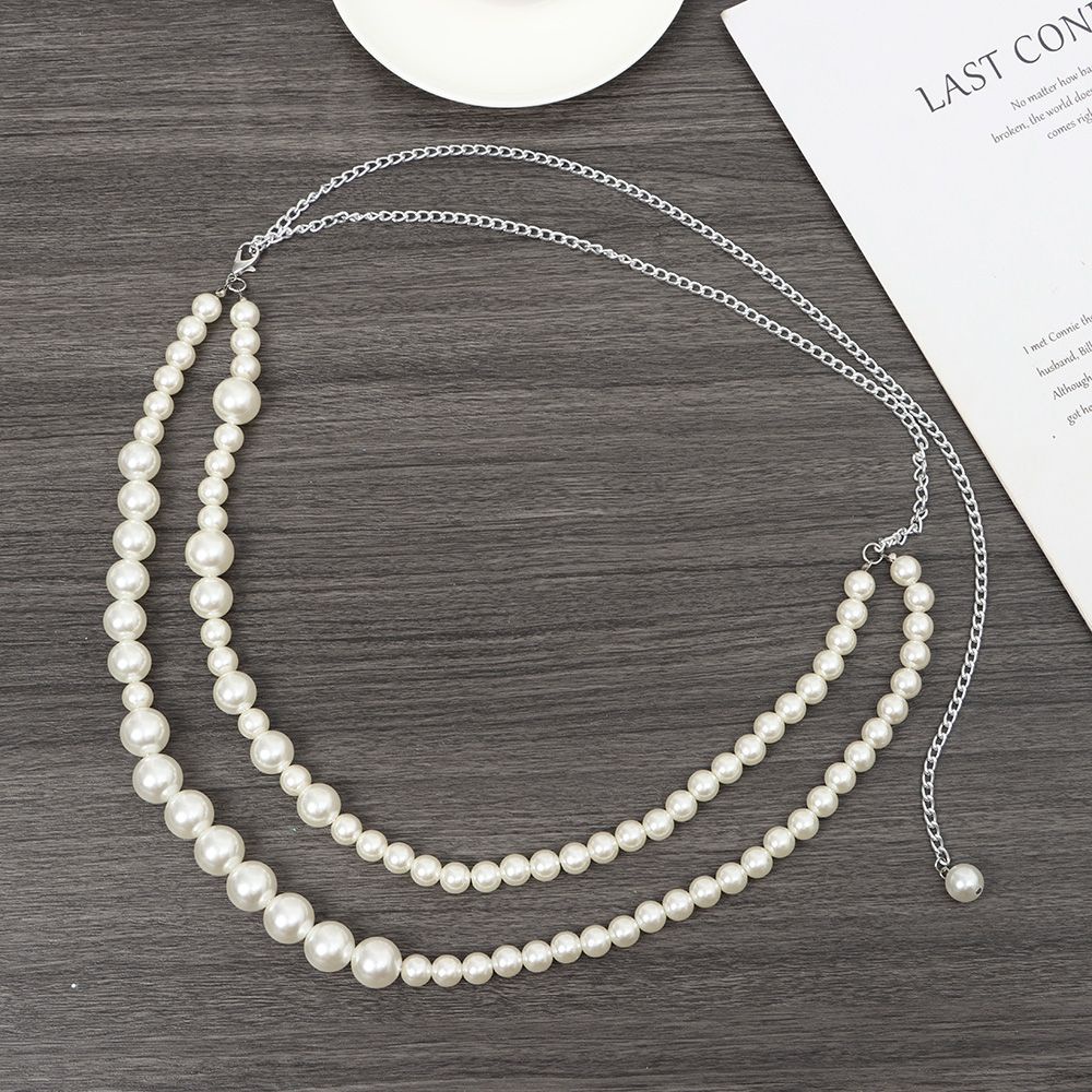 Dây thắt lưng dạng xích đính ngọc trai nhân tạo phong cách cổ điển quyến rũ dành cho nữ