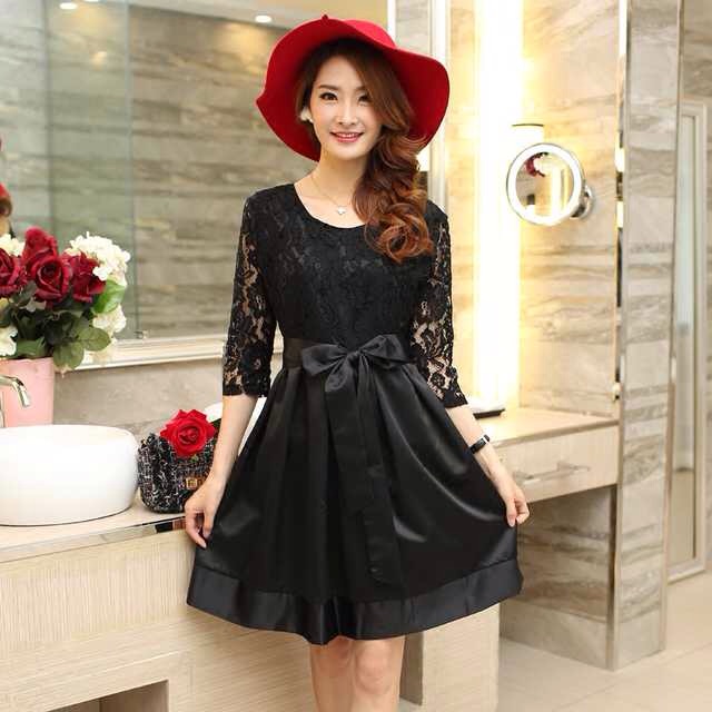 Đầm xoè nữ phối ren sang trọng phong cách Korea