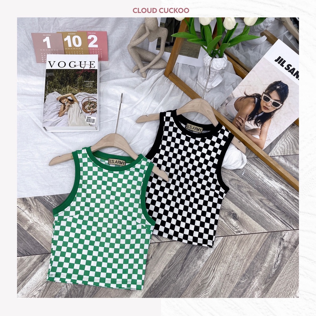 Áo Thun Crop Top Sát Nách Phong Cách Ô Vuông Kẻ Caro - Mã Số: SN03063.
