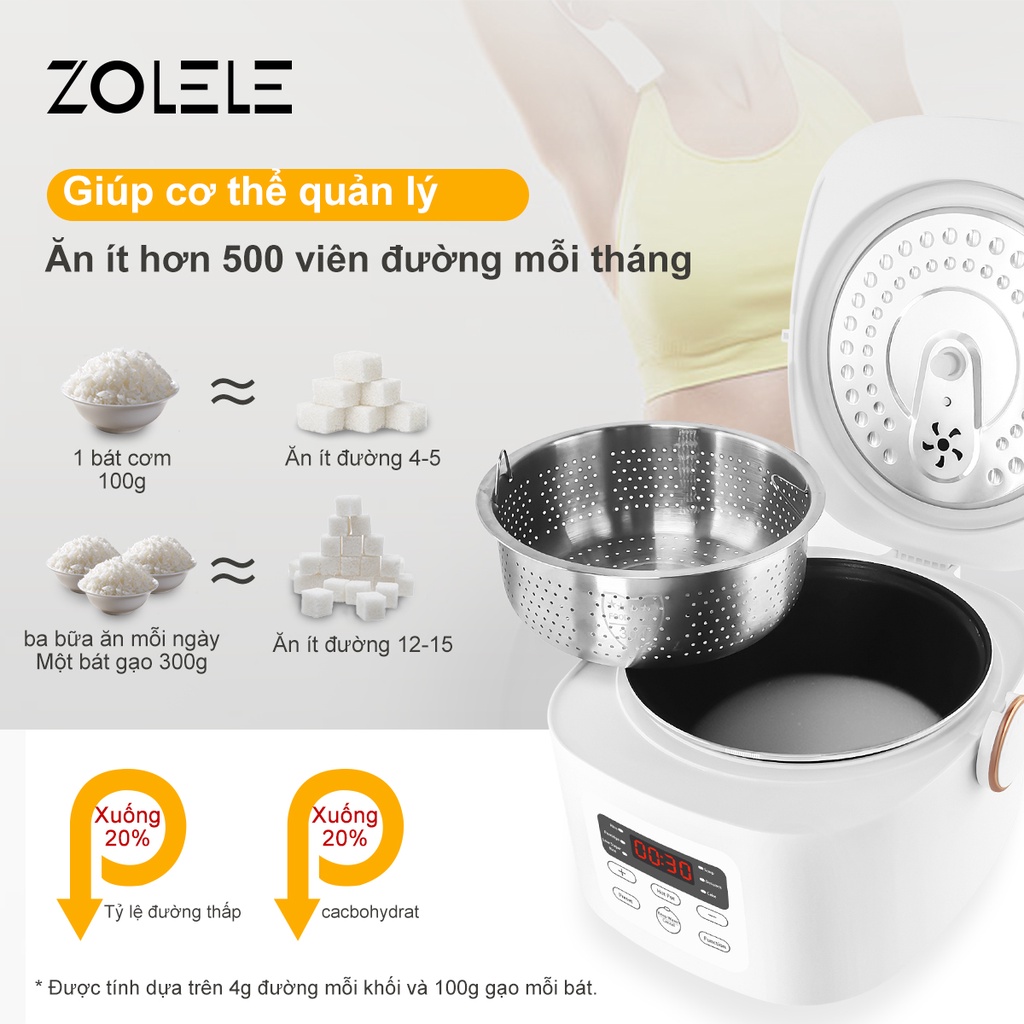 Nồi cơm điện tách đường đa năng zolele ZB500 - dung tích 3L ，Công suất 700W