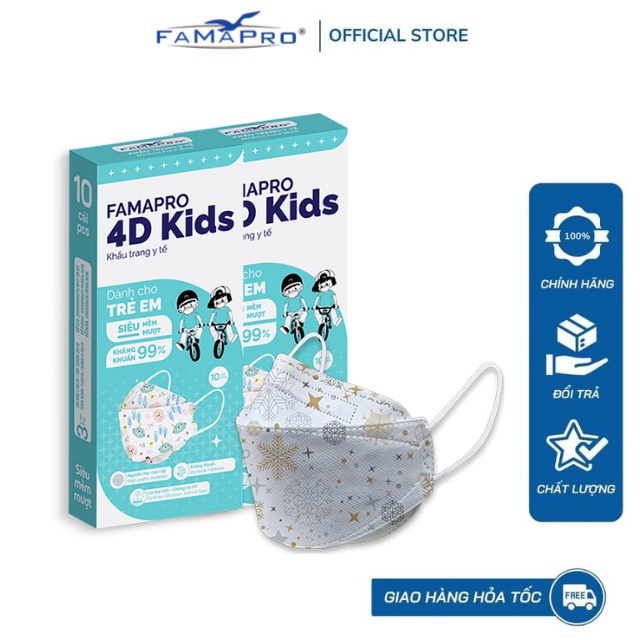 [4D MASK KIDS (KF94)- COMBO 2- HỘP 10 CÁI] Khẩu trang y tế cao cấp trẻ em kháng khuẩn 3 lớp Famapro 4D Kids