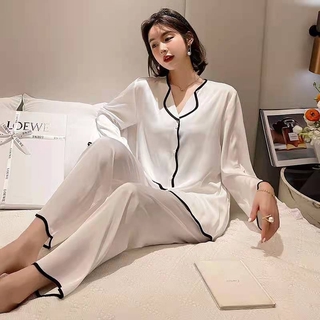 Set Đồ Ngủ Dài Tay Vải Phi Bóng Cho Nữ
