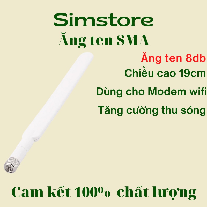 Anten 4G chuẩn SMA màu trắng 8dBi dành cho bộ phát wifi dcom