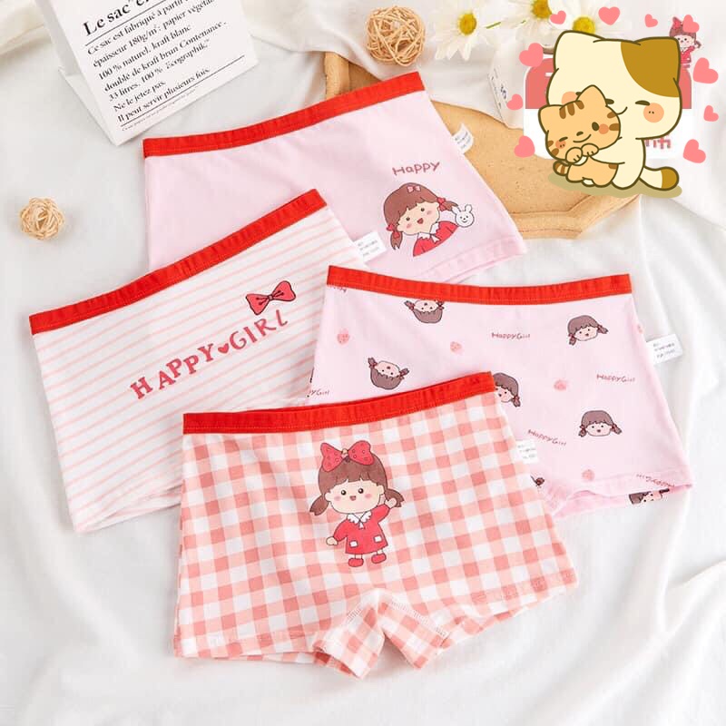 Sét 4 Quần Lót Bé Gái Tam Giác Chip Đùi Chất Cotton Mềm Mịn Họa Tiết Xinh Xắn, Dễ Thương - QL7