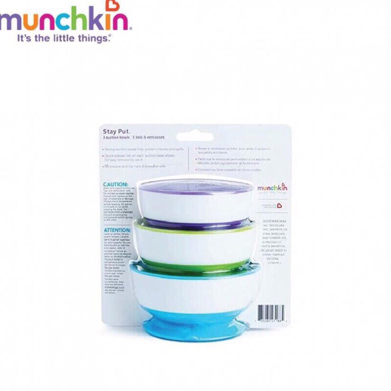 Bộ 3 Bát Ăn Chống Đổ Munchkin Nhập Khẩu Úc