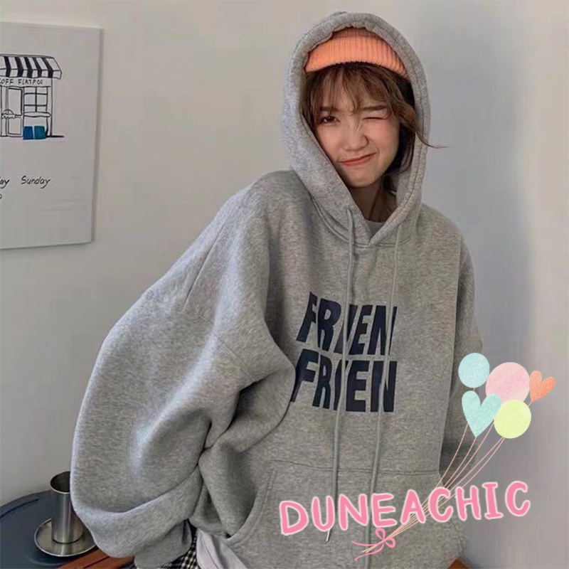 DUNEA Áo Hoodie Dáng Rộng Bằng Lông Cừu Dày Phong Cách Retro Dành Cho Nữ