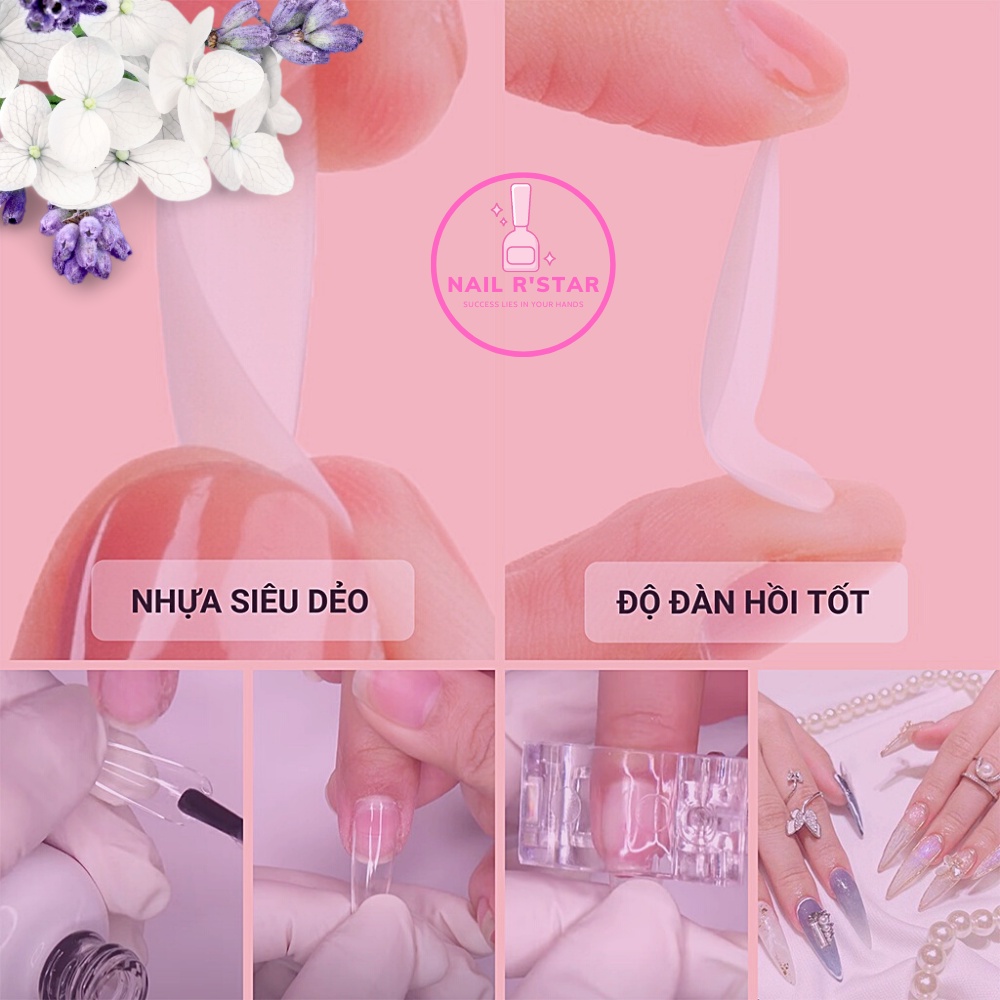Móng úp phom nhọn Jieliya chính hãng - hộp 500 móng ốp nhựa dẻo phom đẹp đủ size không cần dũa NAIL R’STAR