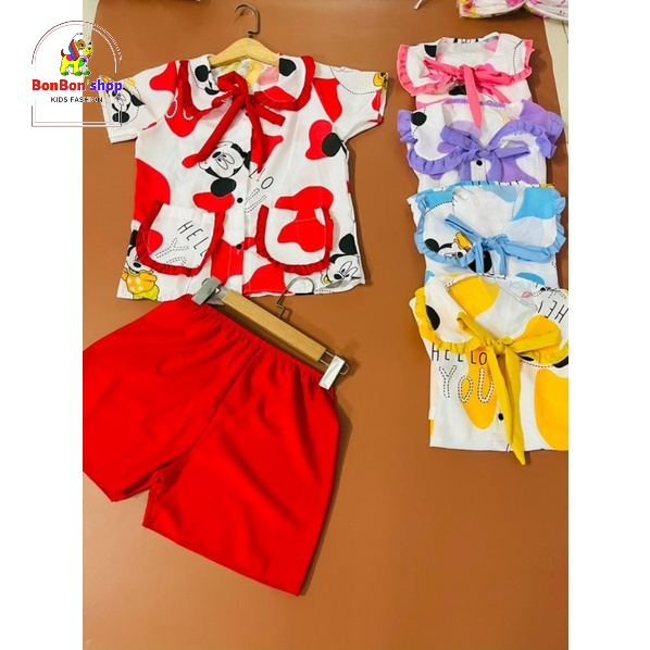 PA04#PIZAMA quần đùi tay ngắn vải lụa cho bé từ 32-45kg, đồ ngủ cho nữ giá rẻ