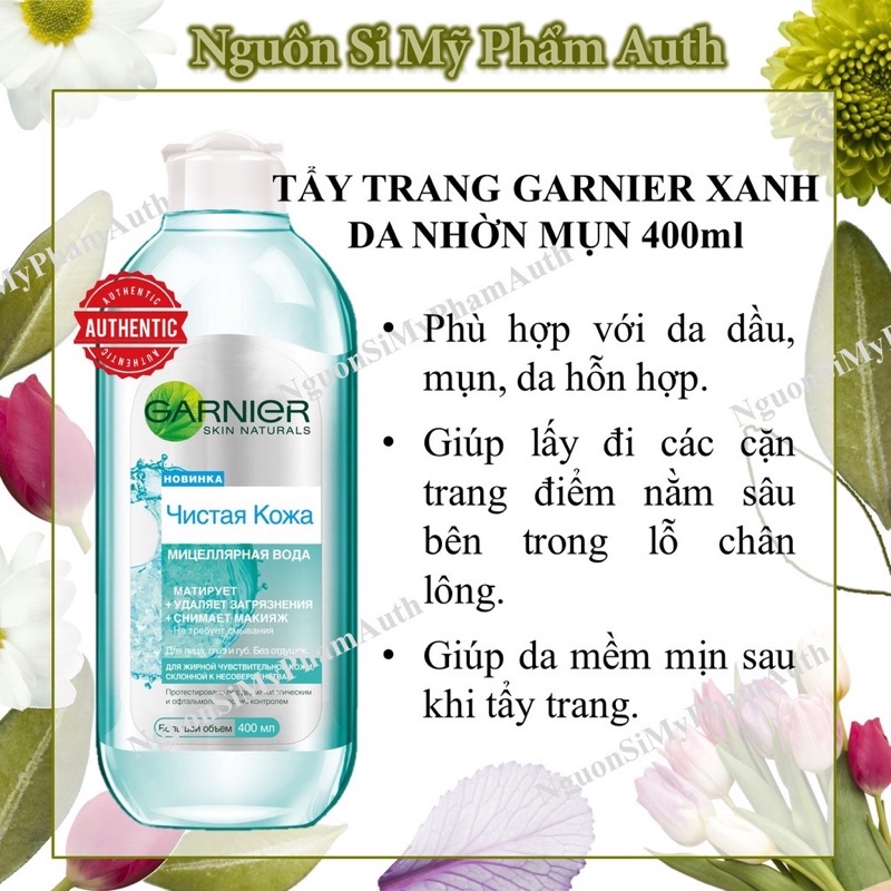 ((Xước chai) Nước Tẩy Trang GARNIEN Xanh/Hồng bản nga