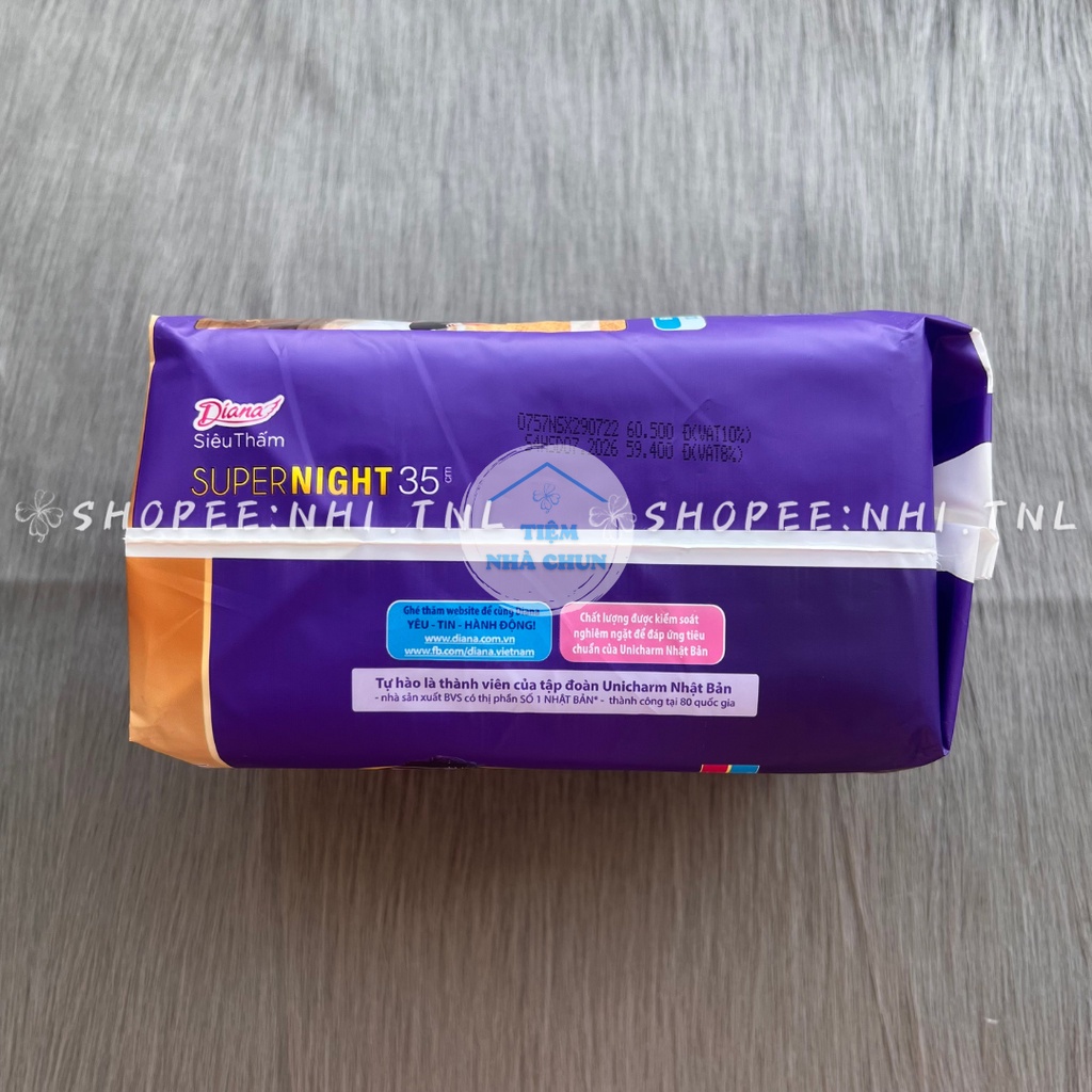 Băng Vệ Sinh Ban Đêm Diana Siêu Thấm Super Night Gói 12 Miếng 35cm