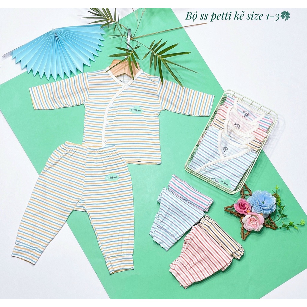 Bộ kẻ sơ sinh dài taycucs lệch chất liệu petti Hi.mm cho trẻ sơ sinh đến 9 tháng bé trai bé gái