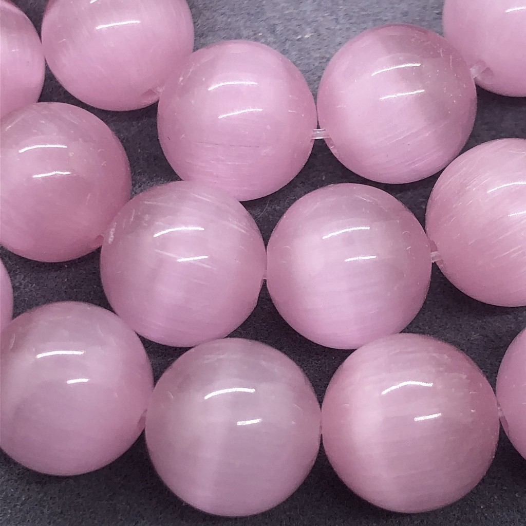 Hạt cườm mắt mèo màu hồng dạng tròn tự nhiên 4-12cm tự làm vòng đeo tay