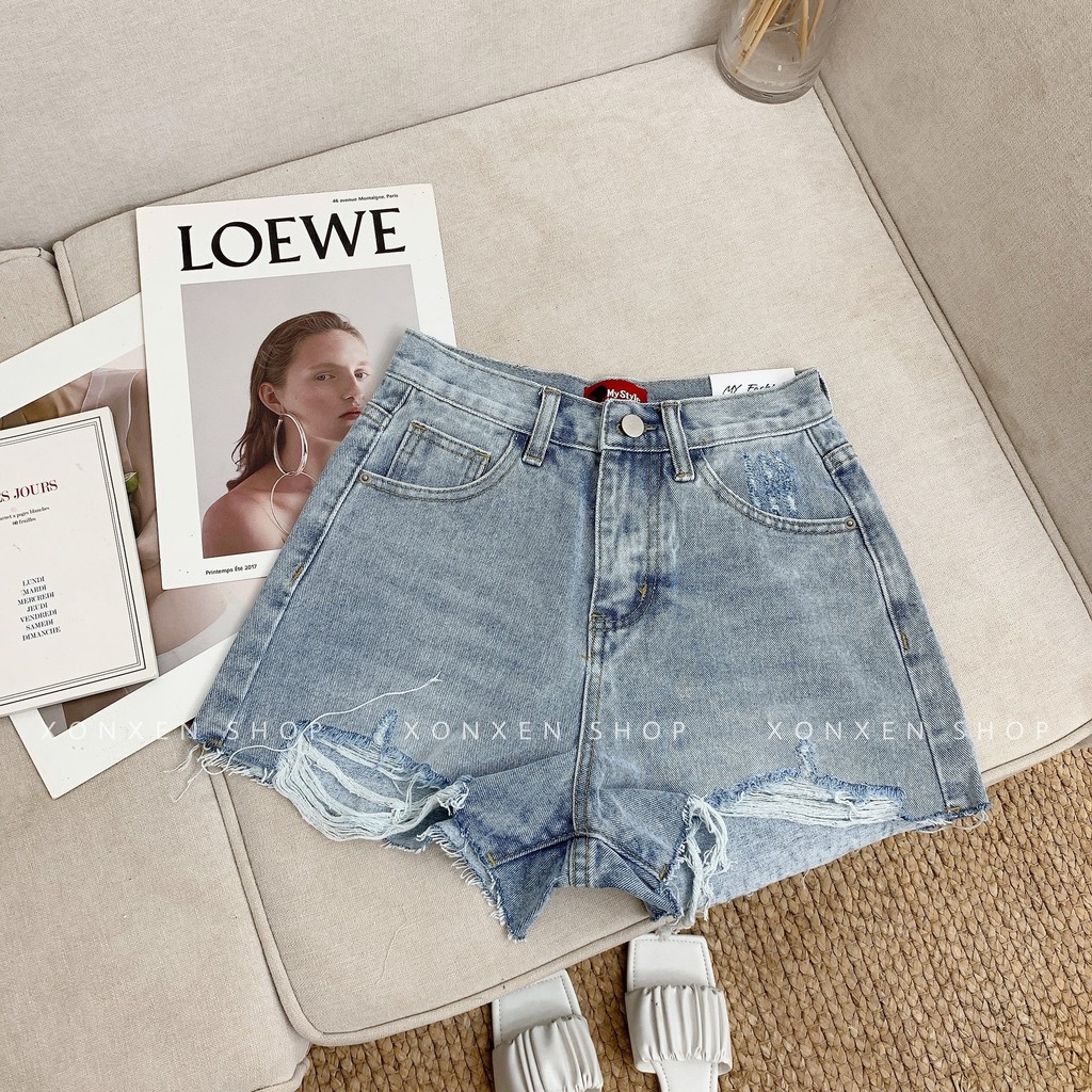 QUẦN SHORT JEAN NỮ ulzzang hàng xuất xịn rách cá tính màu trắng và màu xanh XONXEN SHOP size S M mã 1992