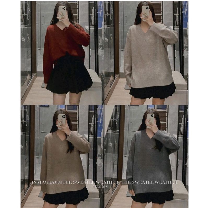 Áo len cổ tim dáng rộng ulzzang - Áo len trơn mịn cổ V nhiều màu