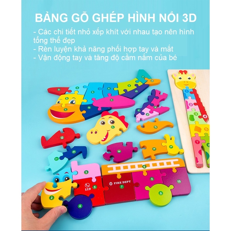 Đồ Chơi Ghép Hình Gỗ Nổi 3D 12 Chủ Đề Giáo cụ Montessori phát triển tư duy và vận động tinh thần