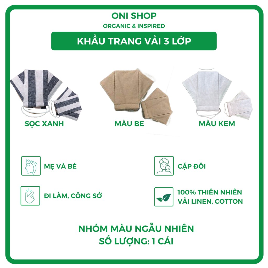 Khẩu trang vải 3D nam nữ ✨MẪU MỚI FREESHIP✨3 LỚP linen cotton màu trơn ngẫu nhiên phù hợp đi làm mẹ bé gia đình- onishop