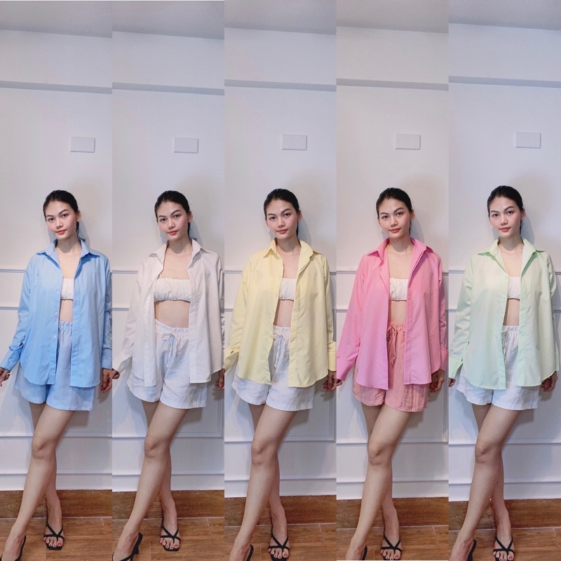 Áo sơmi nữ công sở dài tay form rộng vàng, xanh, hồng, trắng - Audrey studio