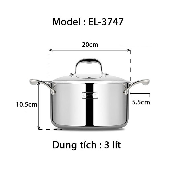 Nồi Inox 3 lớp cao cấp đáy liền Emich Tri-Max XS 18, 20, 24, 26, 28cm - Hàng chính hãng, bảo hành 36 tháng