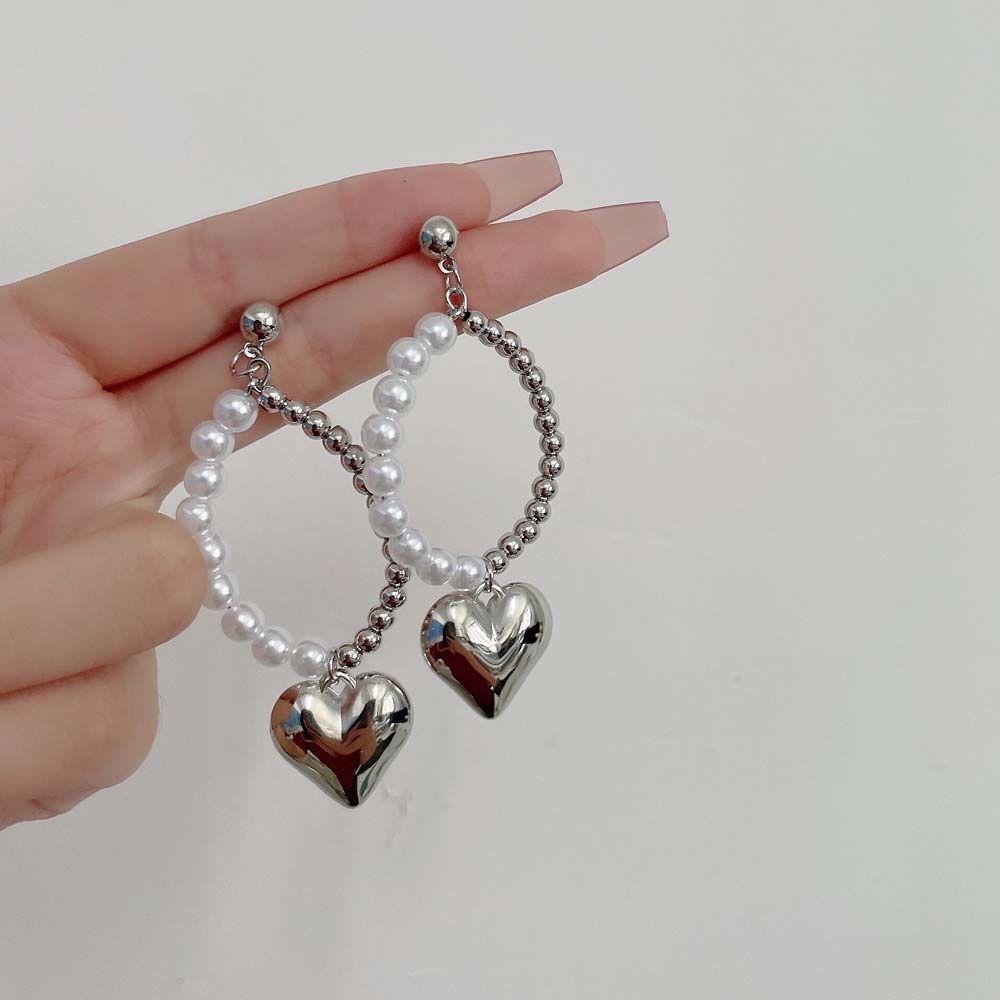 Bông Tai Mạ Bạc Dáng Dài Hình Trái Tim Màu Sắc Đơn GiảnĐôi Bông Tai Dáng Rơi Họa Tiết Dây Xích Thời Trang Cho Nữ