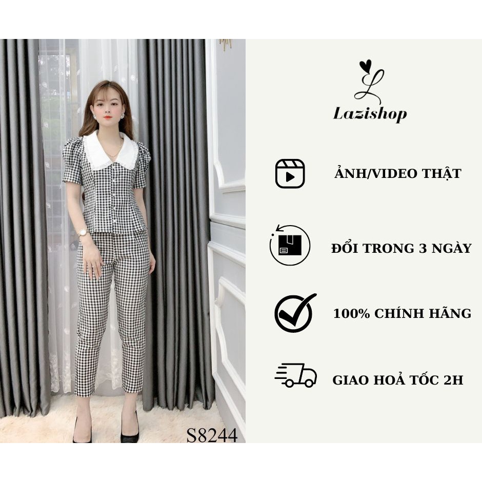 Set áo và quần sọc caro đen trắng LAZI - S8244