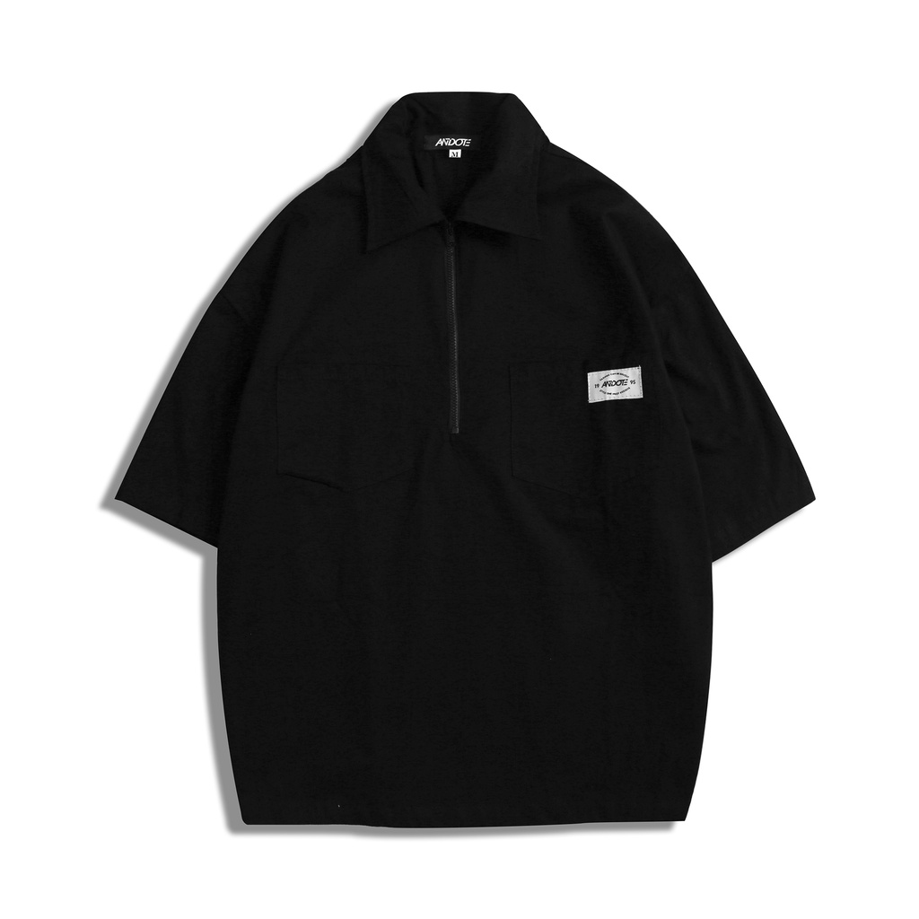 Áo sơ mi nam tay ngắn BOIZ áo sơ mi nam nữ unisex form rộng cổ áo có dây kéo