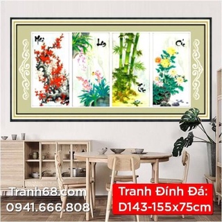 Tranh đính đá tứ quý mai lan trúc cúc 155x75cm,đính 5d.