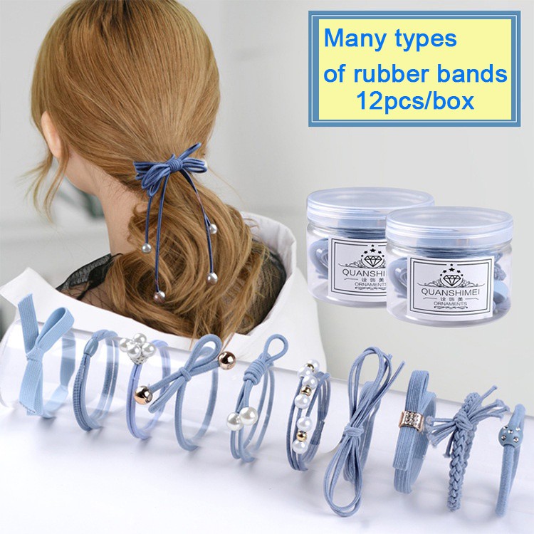 Set 12 Dây Thun Cột Tóc Đơn Giản Thời Trang Hàn Quốc Cho Nữ