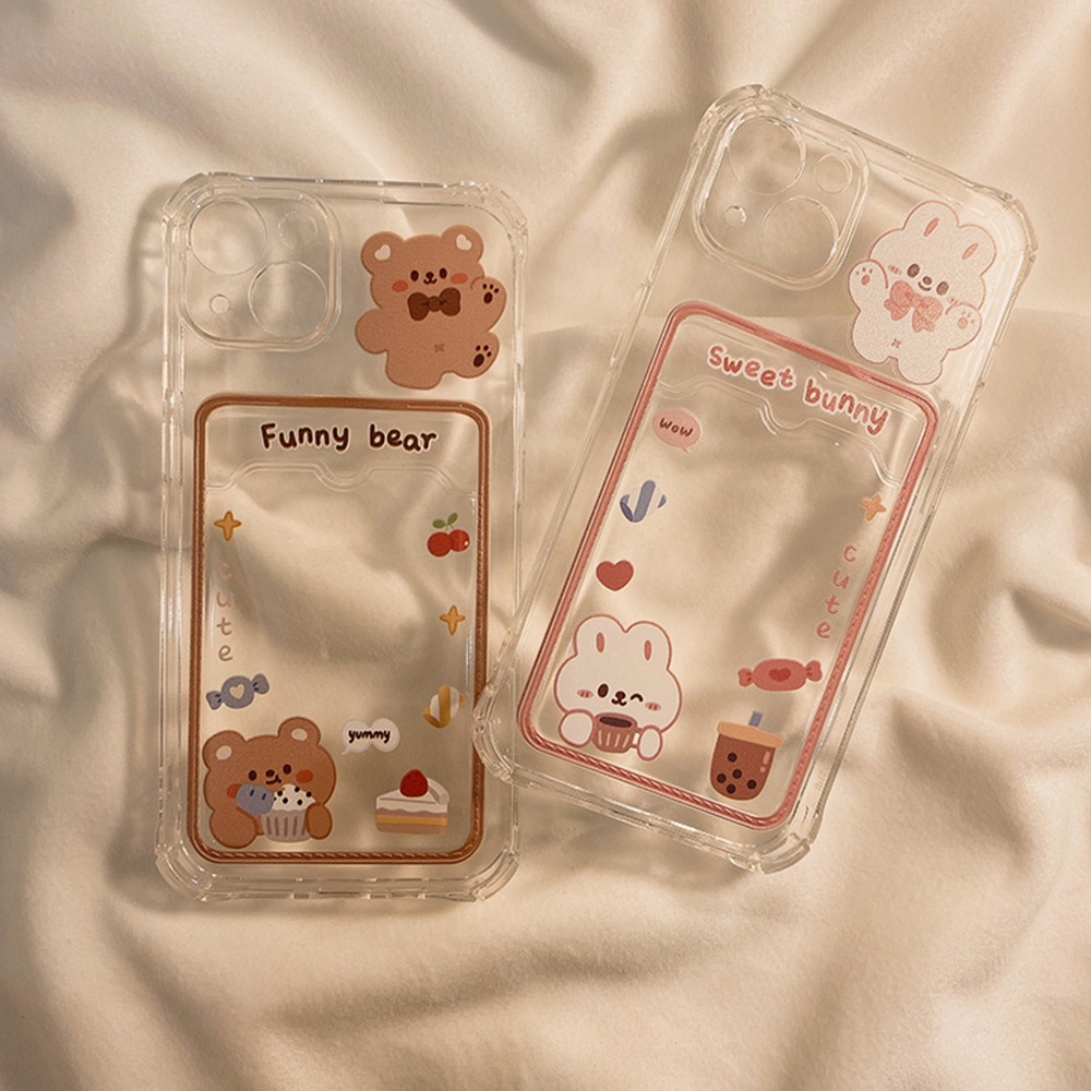 Ốp điện thoại tpu mềm mỏng có ngăn đựng thẻ hình gấu / thỏ thích hợp cho IPhone 13 12 11 Pro Max X Xs Max XR 8 7 Plus